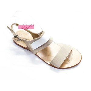 Sol Sana Suede Leather Tan Beige Camel White Strappy Buckle Flat Neutral Sandals